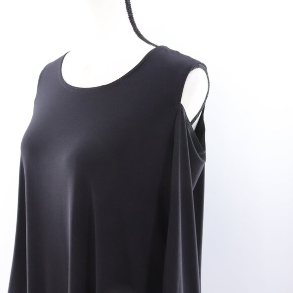 Joseph Ribkoff | Black Tunic Top 6 Cold Shoulder Embroidered Ruffle Hem - Picture 3 of 7